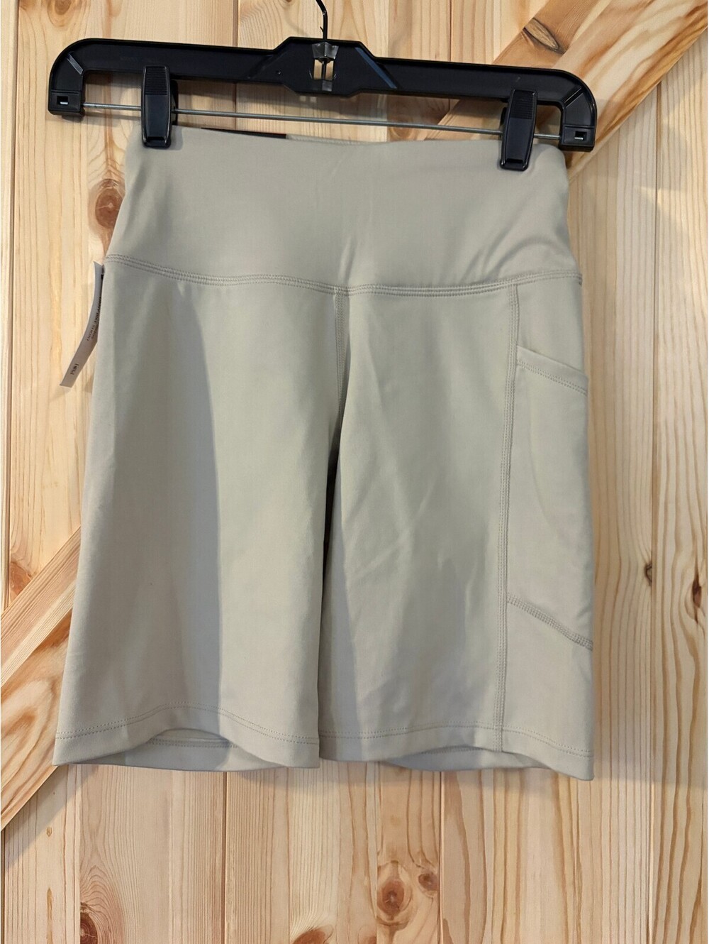 DKNY Women's Beige Bike Shorts with Pockets, Size XS